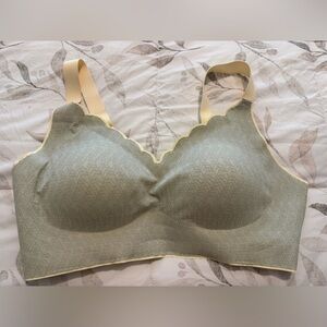 Wireless Scallop-Edge Comfort Bra in Sage with Cream Trim